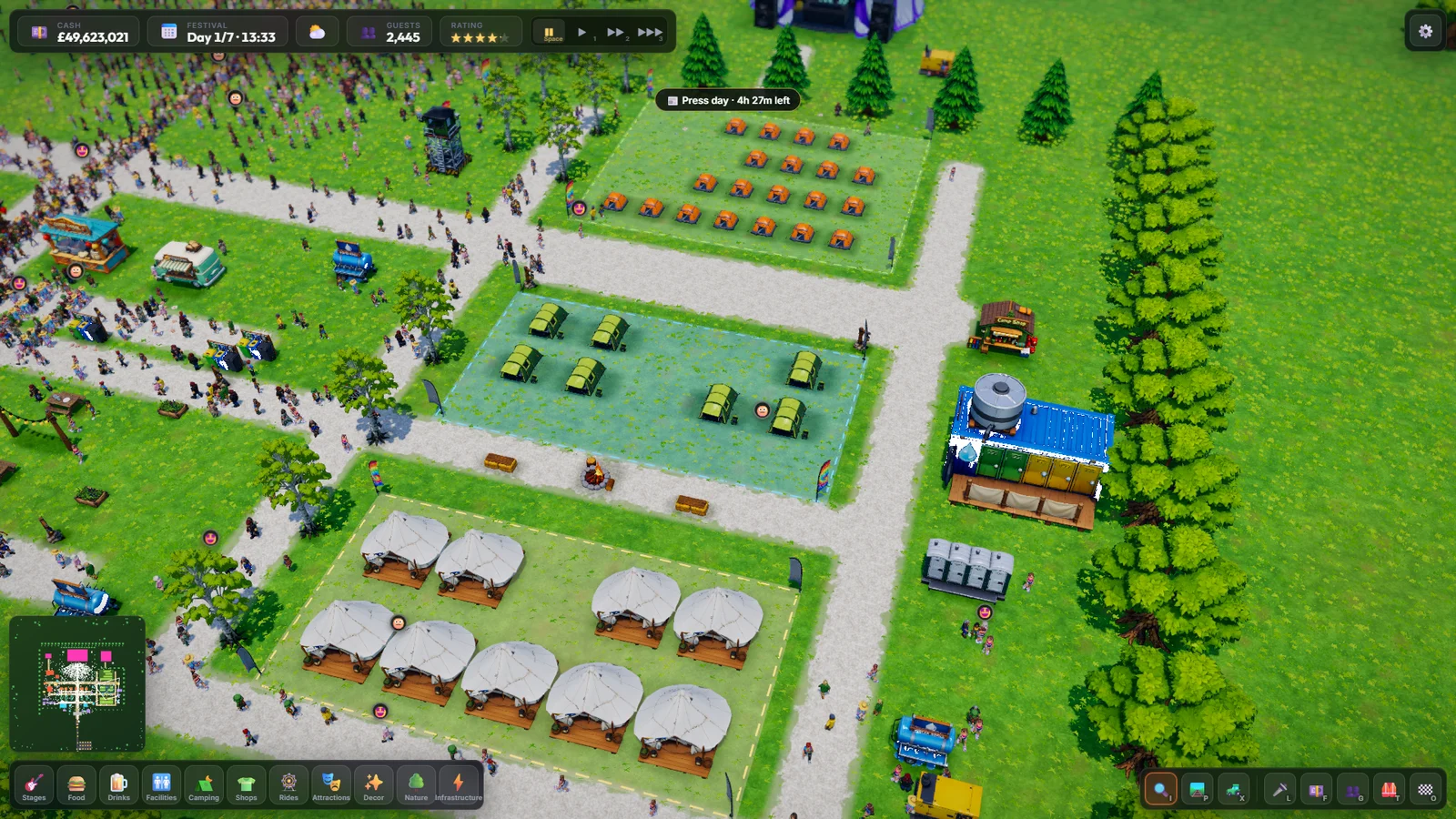 An organised campsite with tents, glamping and facilities