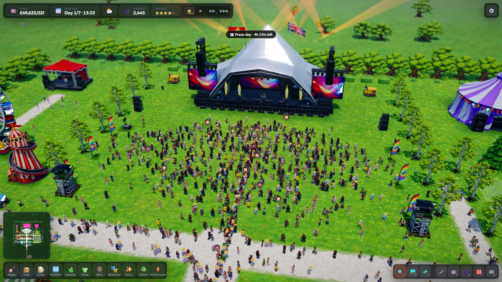 Festival fans watching a live main-stage performance